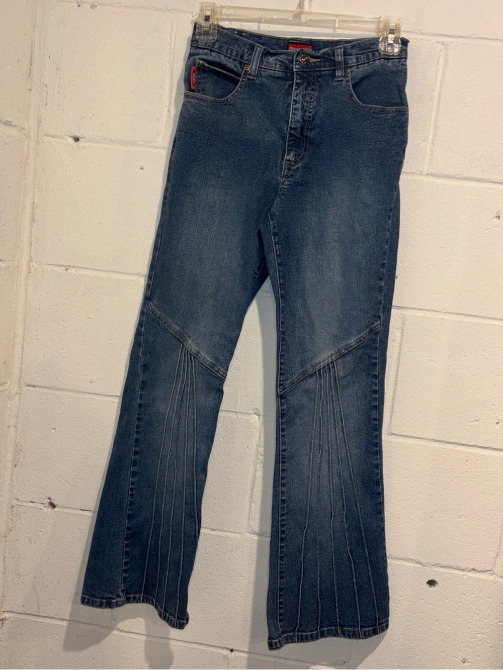 Y2K Vintage Girls 14 Bootcut Flare Jeans Low Rise Pintuck Seams Denim